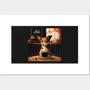 Super Cute Dog in French Bistro Coffee Illustration Posters and Art